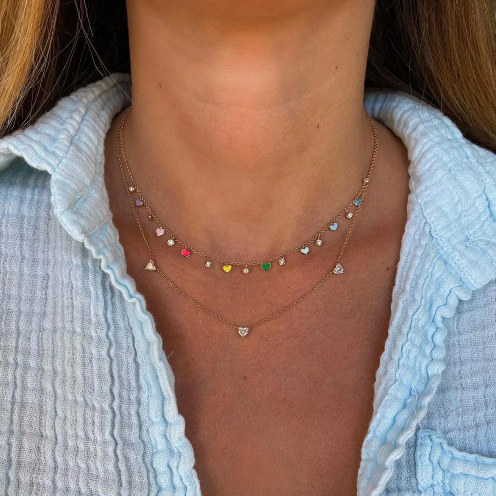Rainbow Heart Choker Necklace