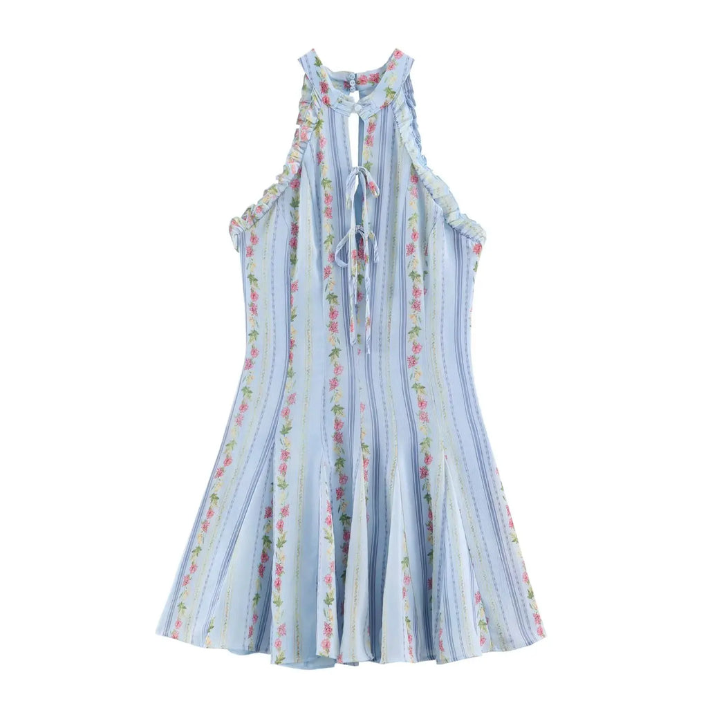 Camille – Vintage Floral Halter Mini Kleid