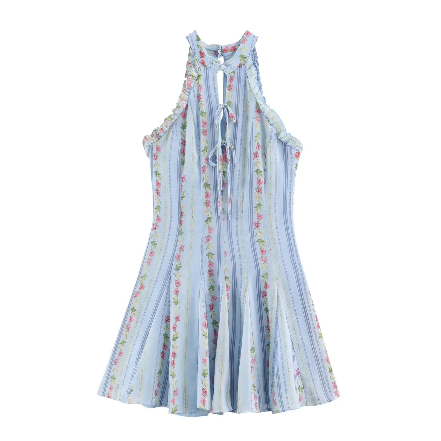 Camille – Vintage Floral Halter Mini Kleid
