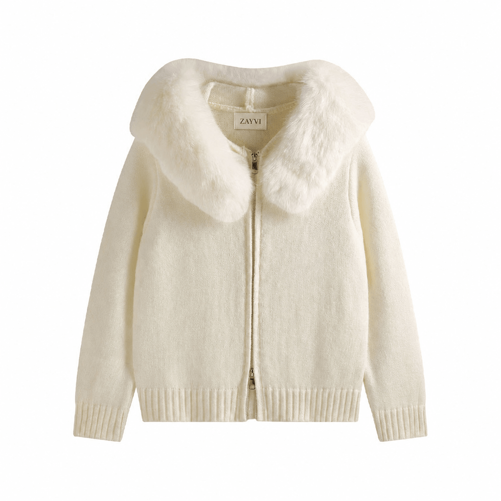 BIANCA – Oversized Strickmantel mit Kapuze & Fell-Kragen - ZAYVI