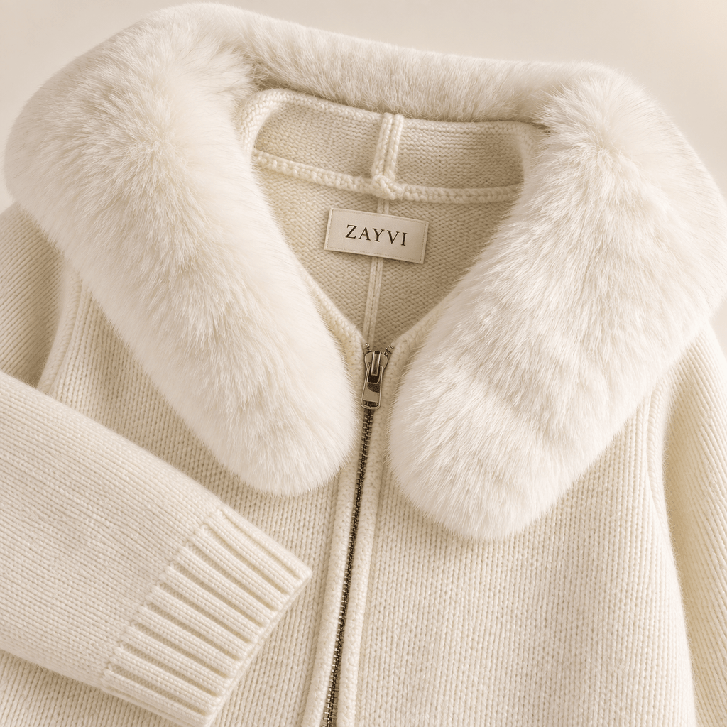 BIANCA – Oversized Strickmantel mit Kapuze & Fell-Kragen - ZAYVI