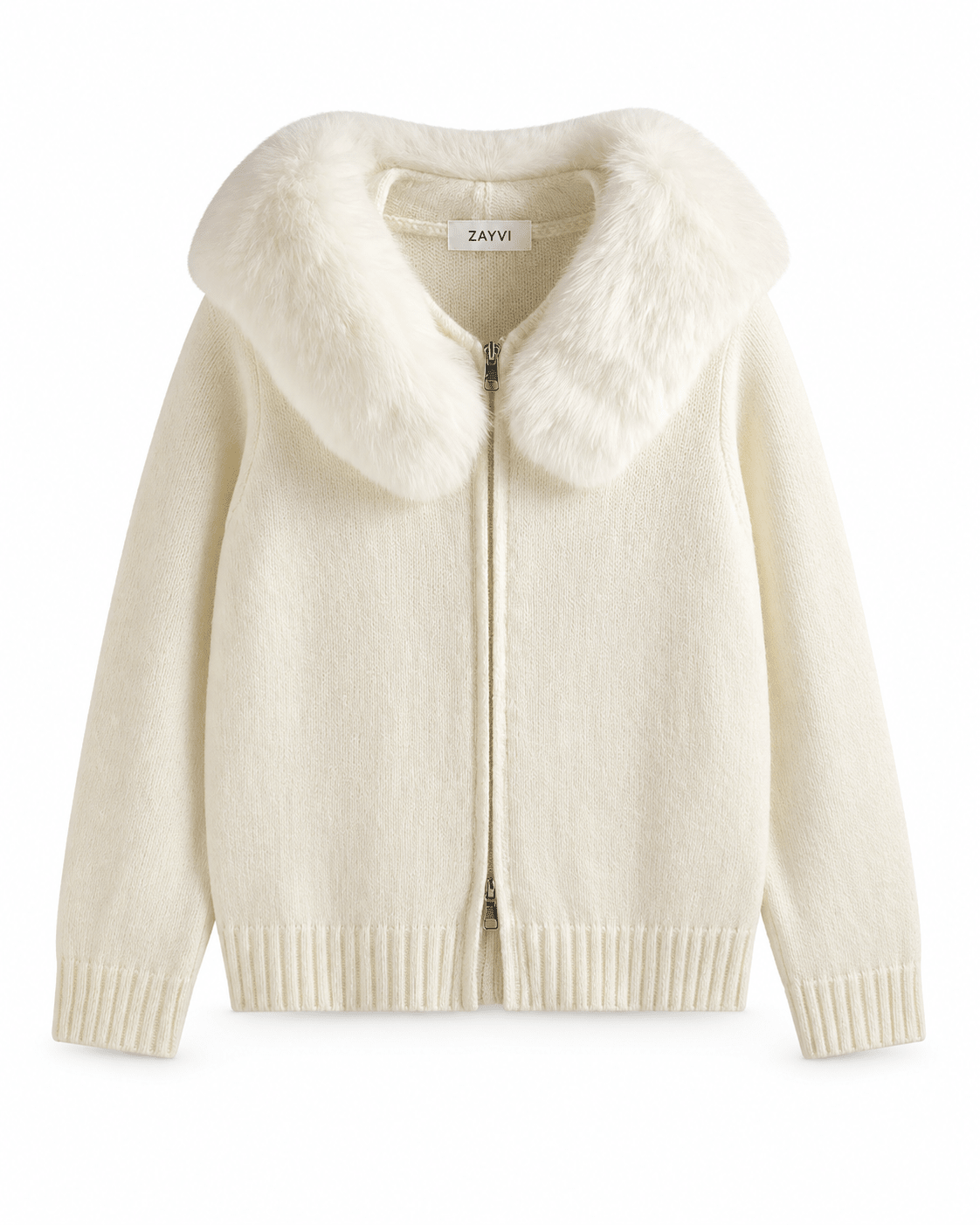 BIANCA – Oversized Strickmantel mit Kapuze & Fell-Kragen - ZAYVI