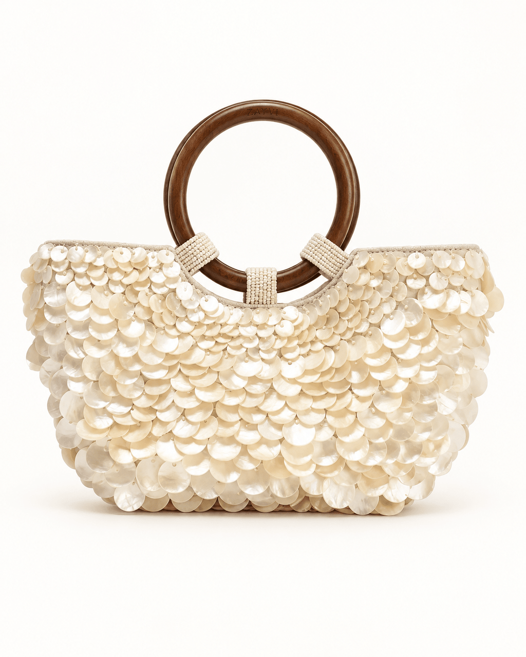 Boho Chic Perlmutt-Tasche mit Holzgriffen - ZAYVI