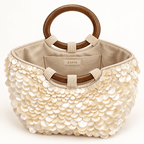 Boho Chic Perlmutt-Tasche mit Holzgriffen - ZAYVI