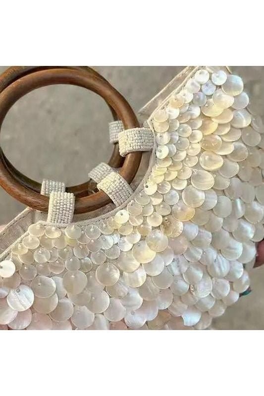 Boho Chic Perlmutt-Tasche mit Holzgriffen - ZAYVI
