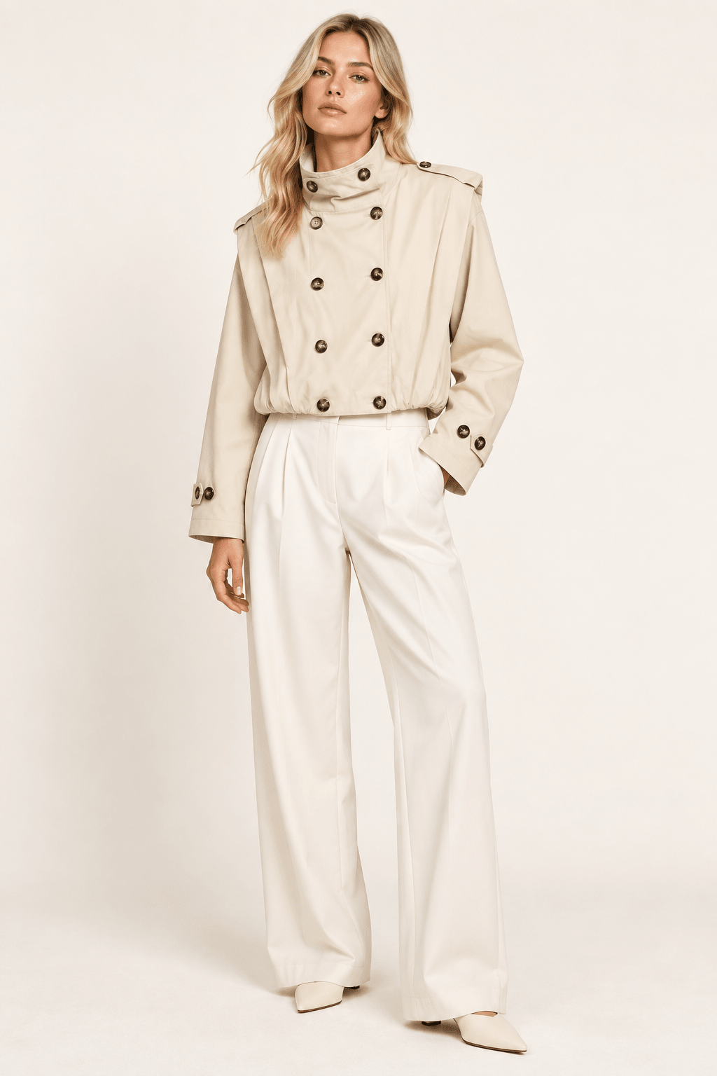 BSAY VINTAGE – Cropped Trenchcoat – Doppelreiher Épaulettes - ZAYVI