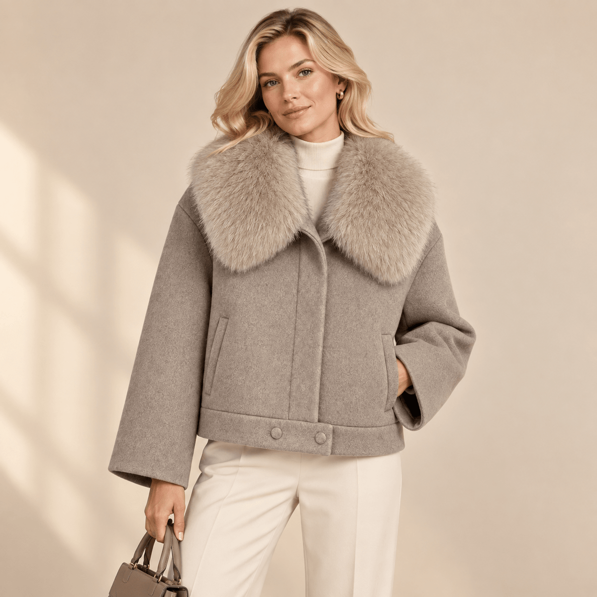 CELESTE – Kurze Wolljacke mit Fellkragen - ZAYVI