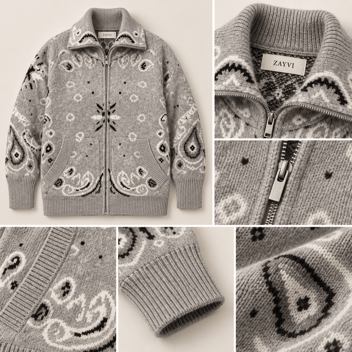 COLETTE – Jacquard-Strickcardigan mit Stehkragen - ZAYVI