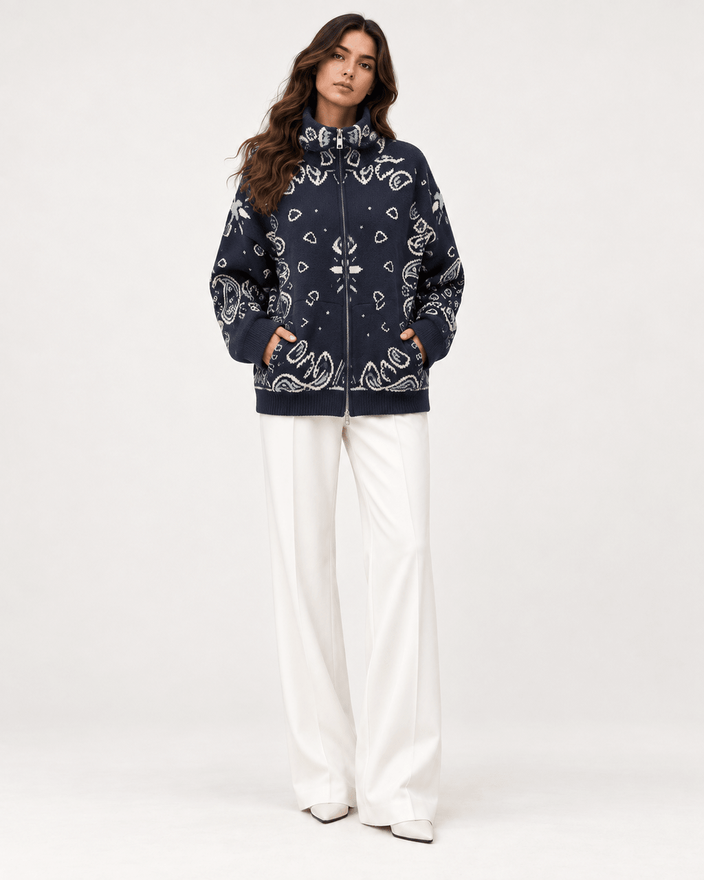 COLETTE – Jacquard-Strickcardigan mit Stehkragen - ZAYVI