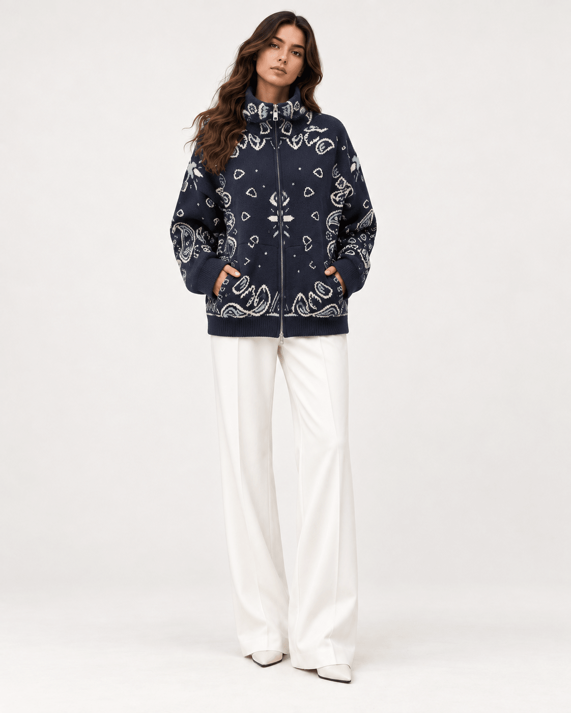 COLETTE – Jacquard-Strickcardigan mit Stehkragen - ZAYVI