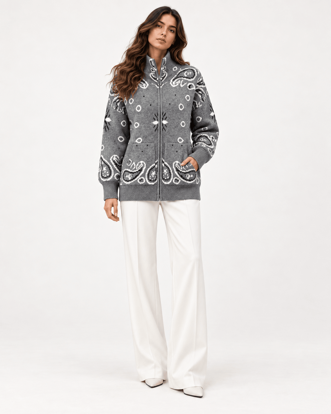 COLETTE – Jacquard-Strickcardigan mit Stehkragen - ZAYVI