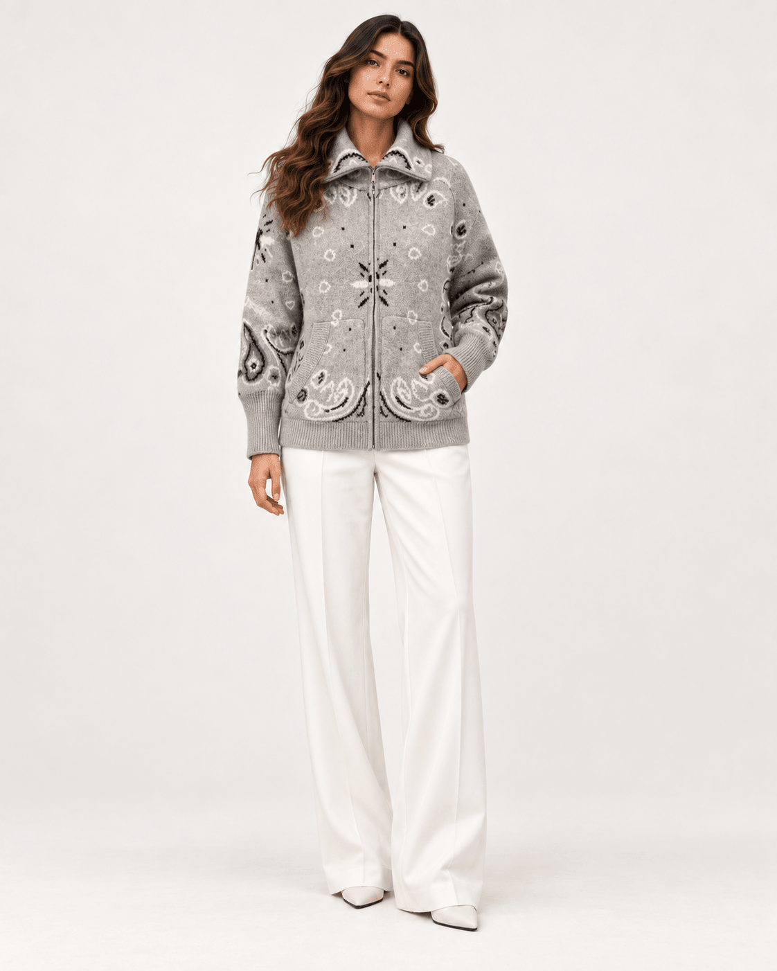 COLETTE – Jacquard-Strickcardigan mit Stehkragen - ZAYVI