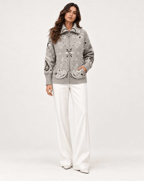 COLETTE – Jacquard-Strickcardigan mit Stehkragen - ZAYVI