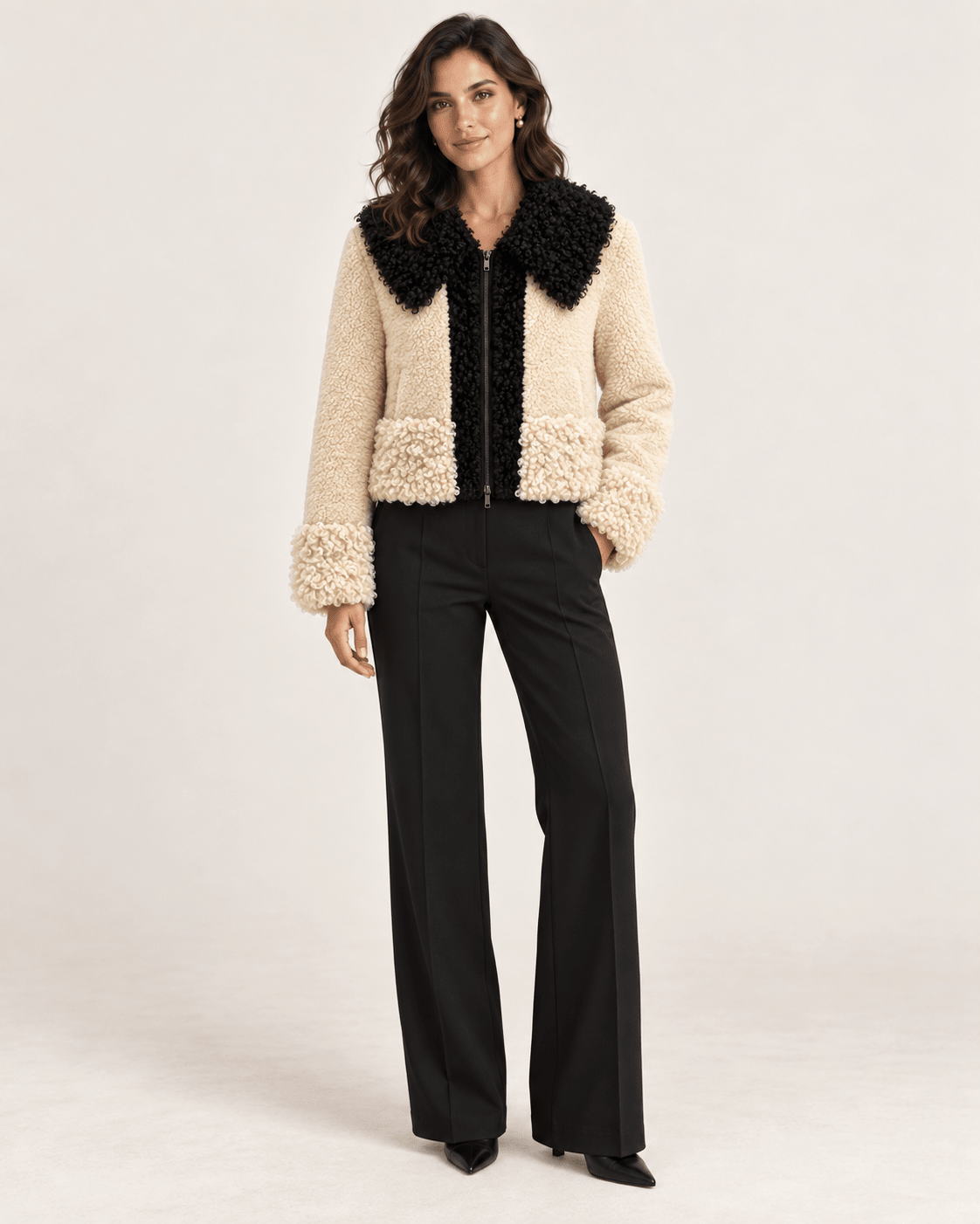 ÉLISE – Jacke mit weichem Kontrastbesatz in Weiß - ZAYVI