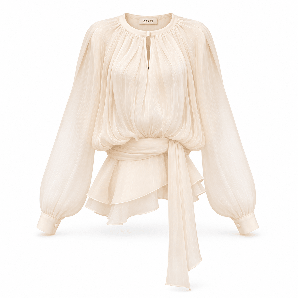 ÉLOÏSE – Plissee-Bluse mit Bindegürtel – Ansicht 1 | ZAYVI