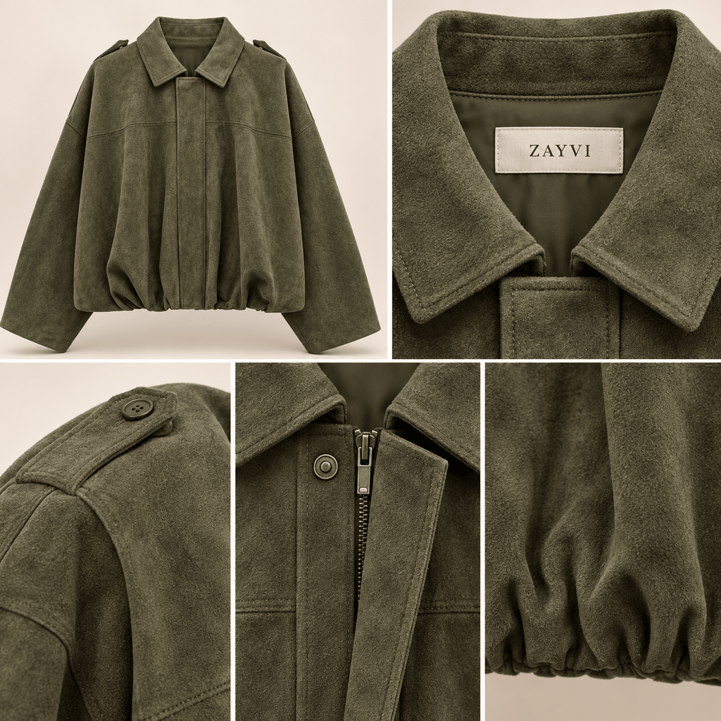 HAILEY – Cropped Bomber Jacke aus Wildleder-Optik - ZAYVI