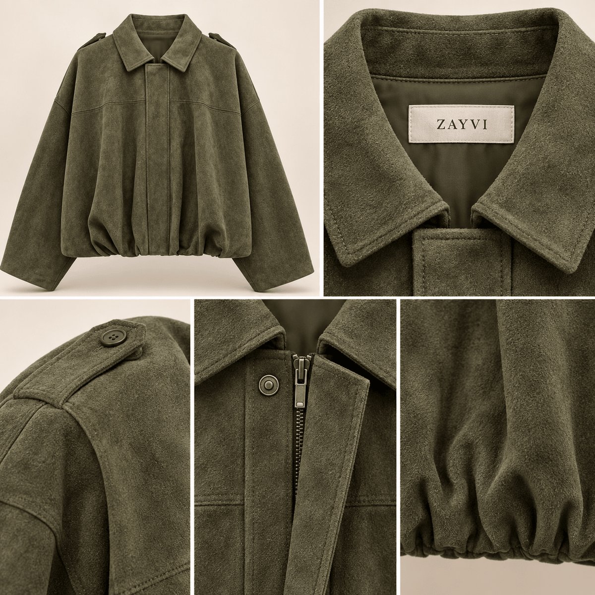 HAILEY – Cropped Bomber Jacke aus Wildleder-Optik - ZAYVI