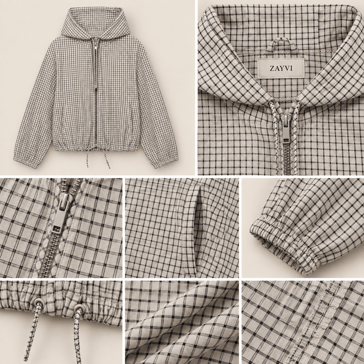 LINA – Cropped Karo-Jacke mit Kapuze - ZAYVI