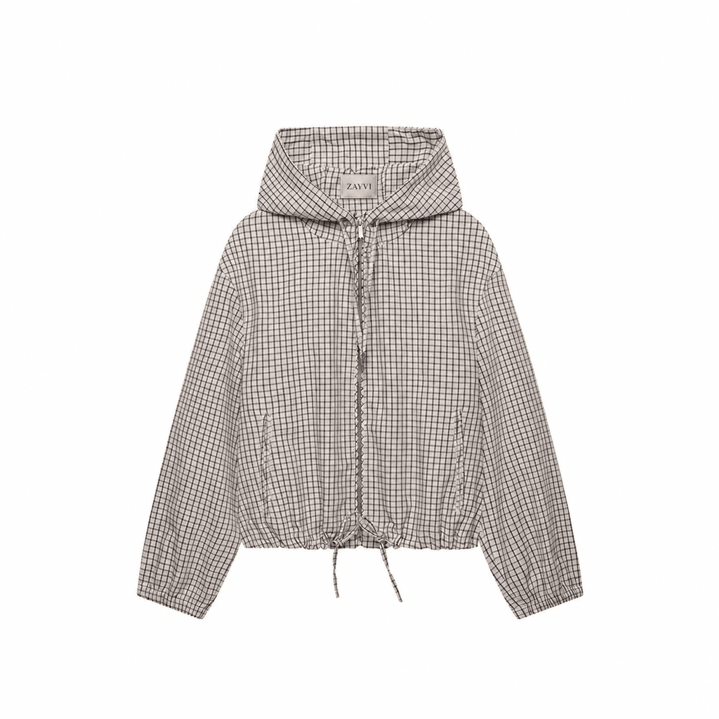 LINA – Cropped Karo-Jacke mit Kapuze - ZAYVI