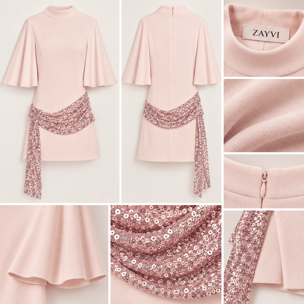 LUMI – Elegantes Pailletten-Minikleid mit weiten Ärmeln - ZAYVI