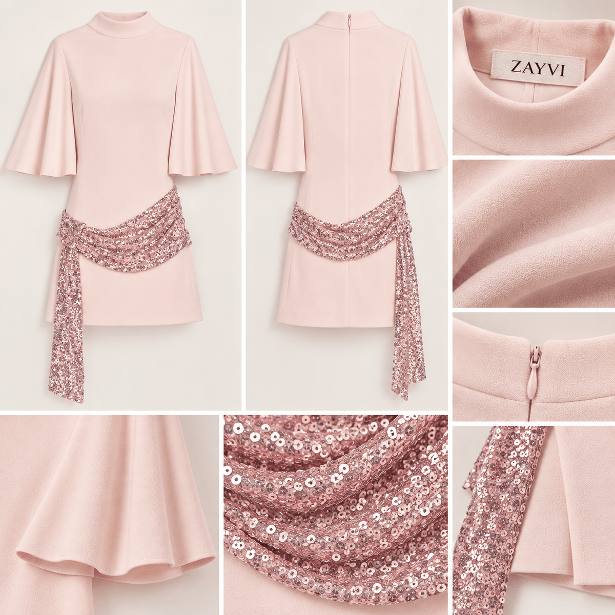 LUMI – Elegantes Pailletten-Minikleid mit weiten Ärmeln - ZAYVI