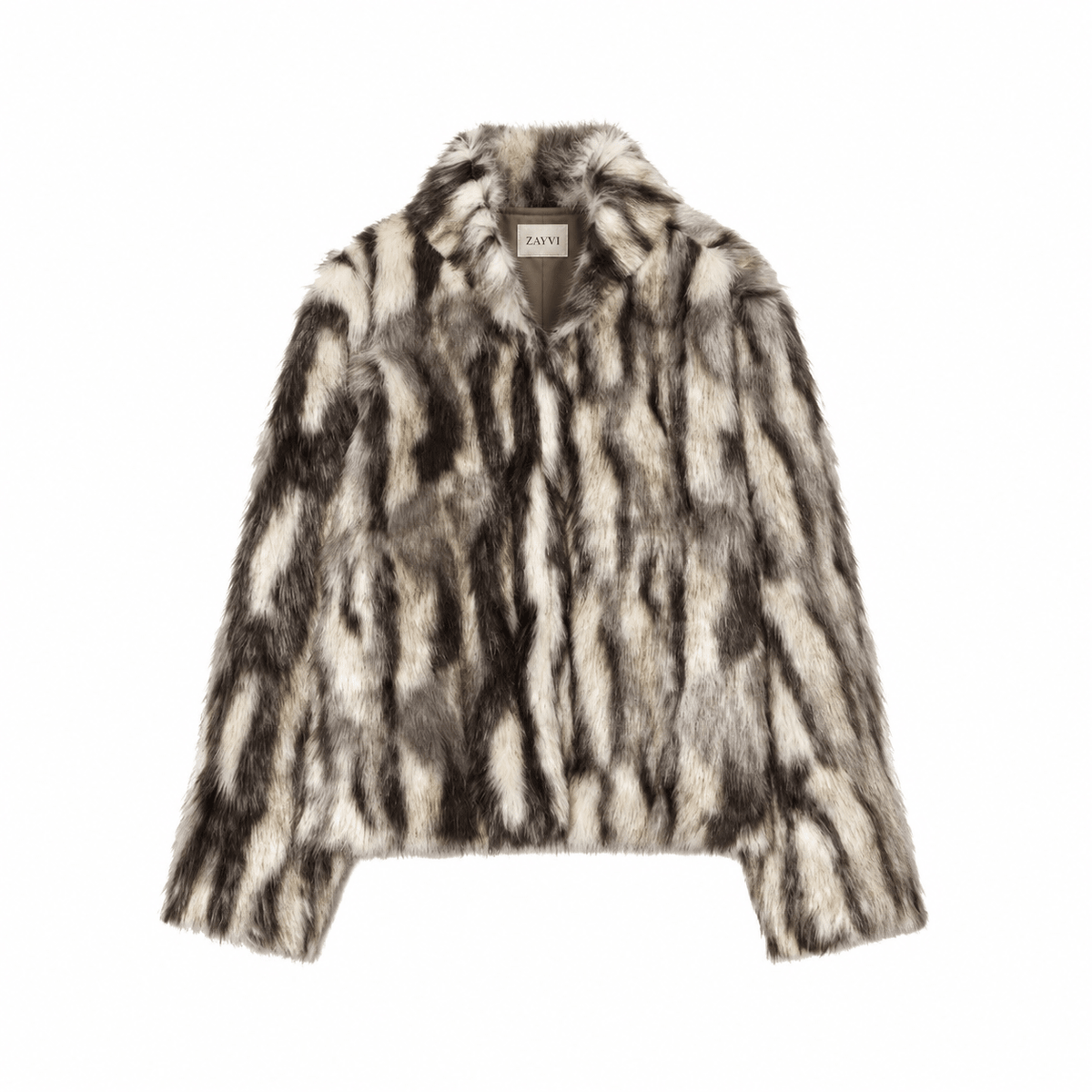 LUNA – Animal Print Kunstpelz-Stehkragenjacke - ZAYVI