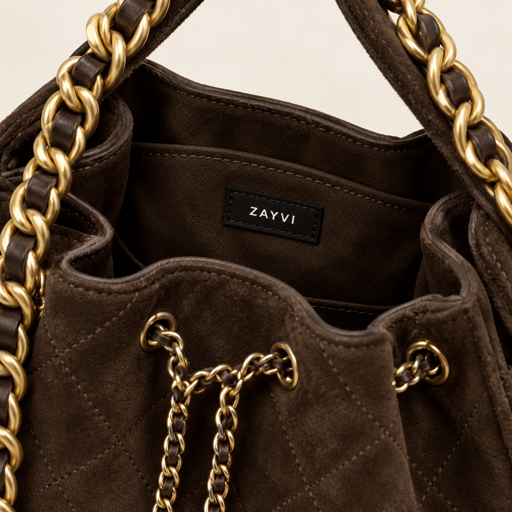 MALIA – Dunkelbraune gesteppte Bucket Bag - ZAYVI