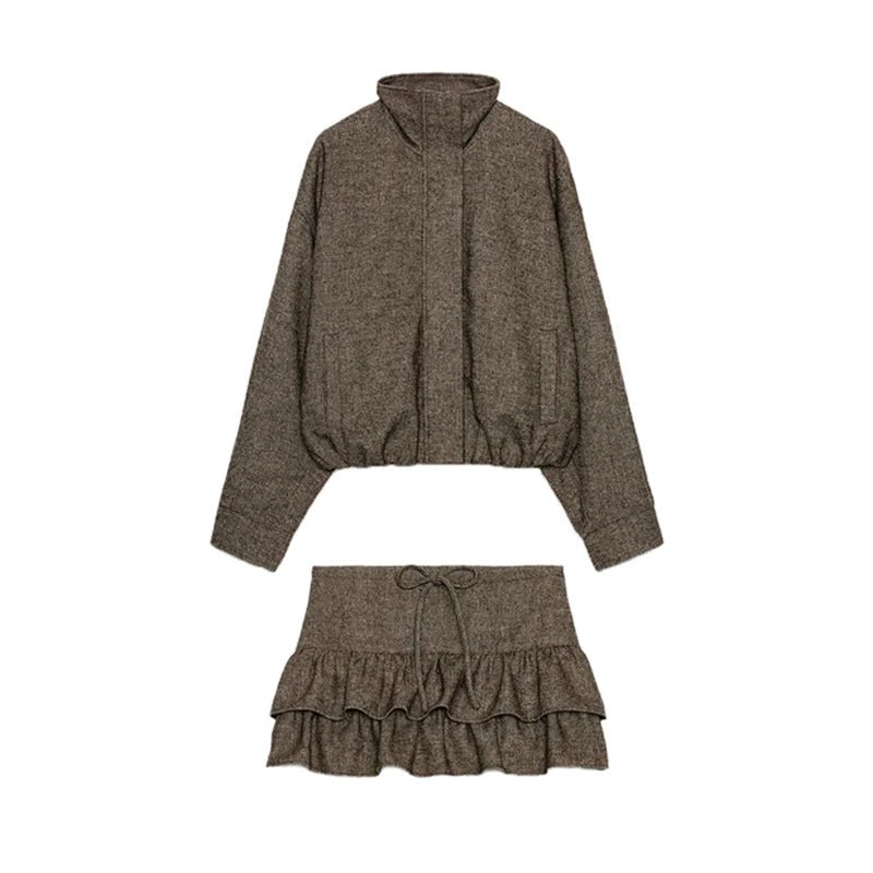PLISSÉ – Elegantes Jacke & Rock Set mit Stehkragen – Ansicht 1 | ZAYVI