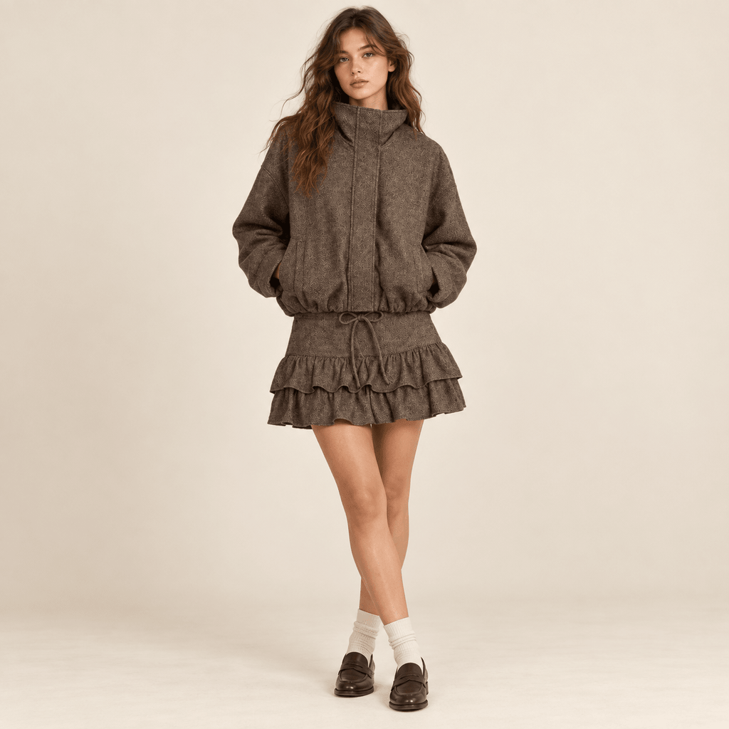 PLISSÉ – Elegantes Jacke & Rock Set mit Stehkragen - ZAYVI