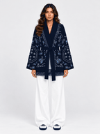 SIENNA – Dunkelblaue Wolljacke mit Bindegürtel - ZAYVI