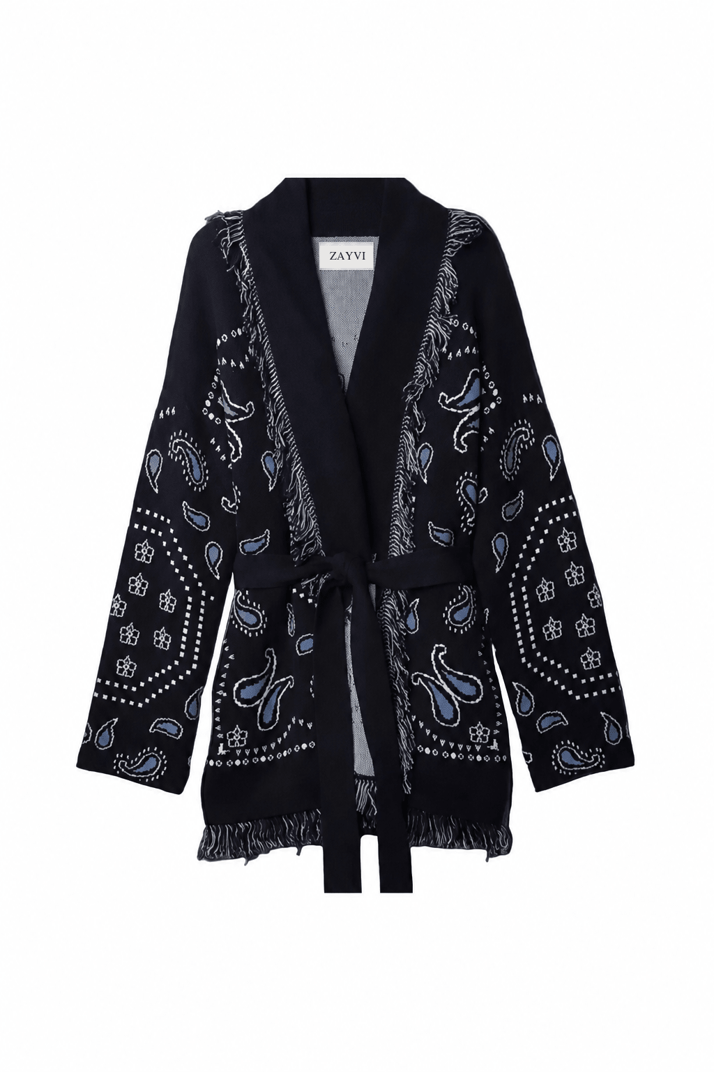 SIENNA – Dunkelblaue Wolljacke mit Bindegürtel - ZAYVI