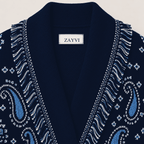 SIENNA – Dunkelblaue Wolljacke mit Bindegürtel - ZAYVI