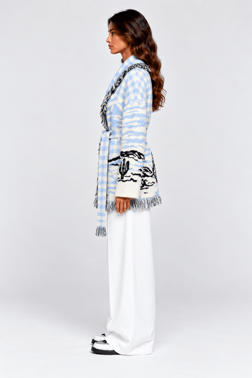 SIENNA – Hellblaue Wolljacke mit Bindegürtel - ZAYVI