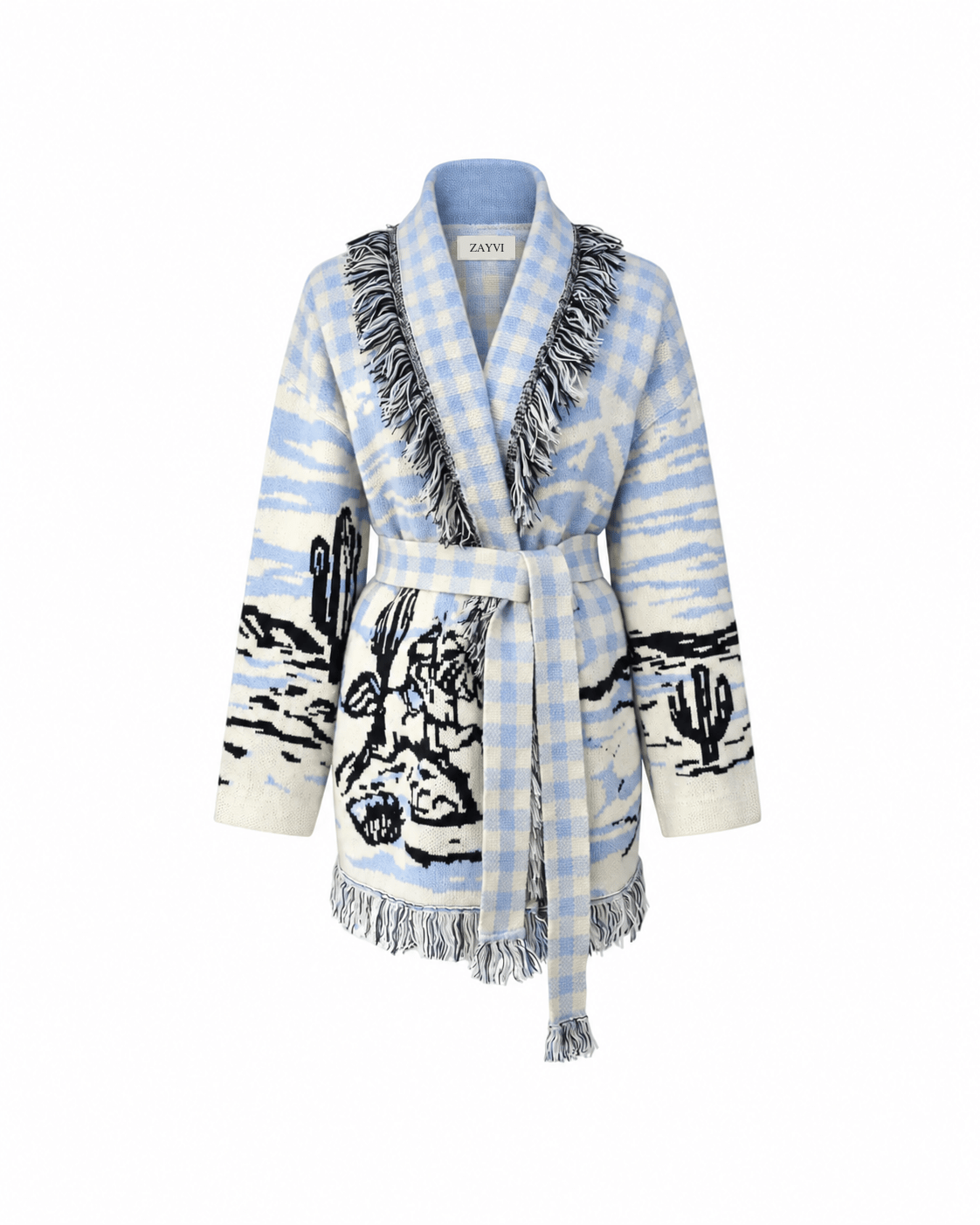 SIENNA – Hellblaue Wolljacke mit Bindegürtel - ZAYVI