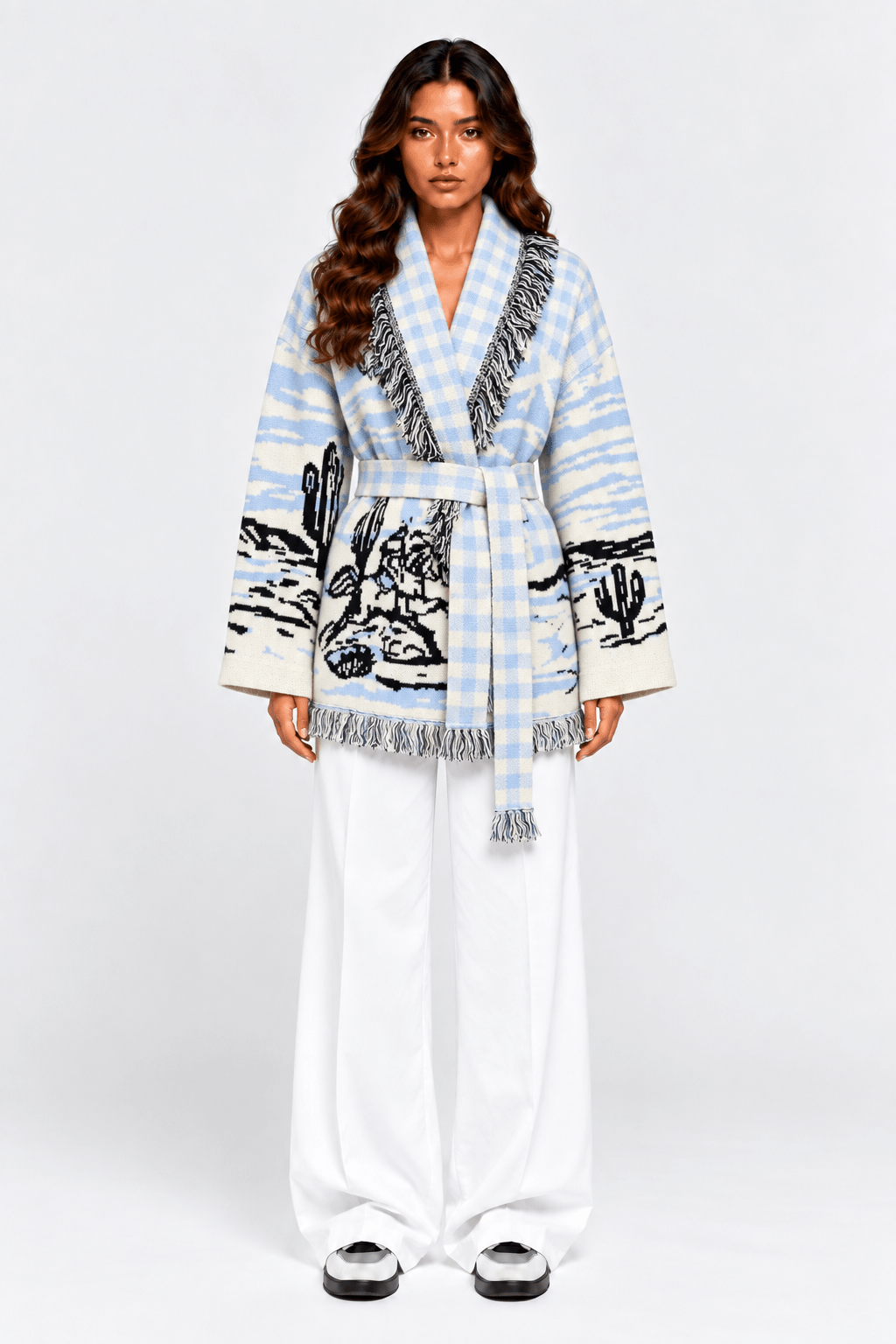 SIENNA – Hellblaue Wolljacke mit Bindegürtel - ZAYVI