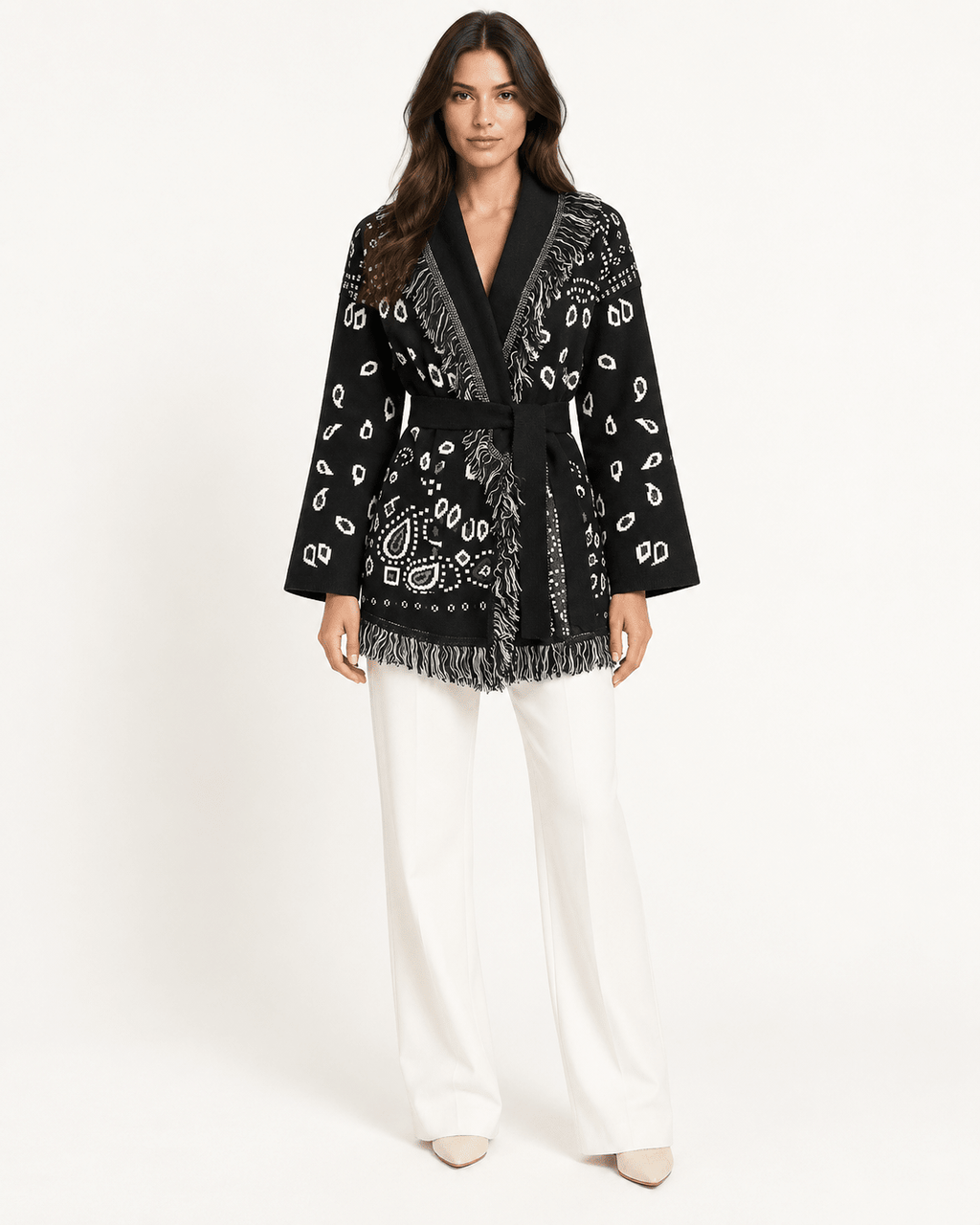 SIENNA – Schwarze Wolljacke mit Bindegürtel - ZAYVI