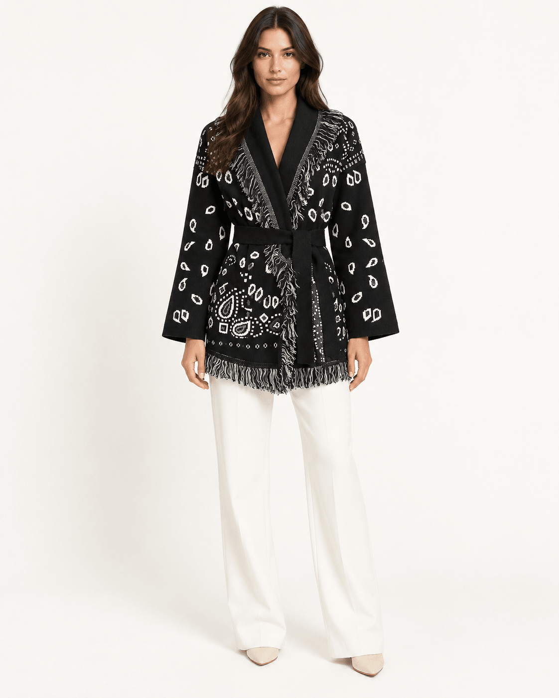 SIENNA – Schwarze Wolljacke mit Bindegürtel - ZAYVI