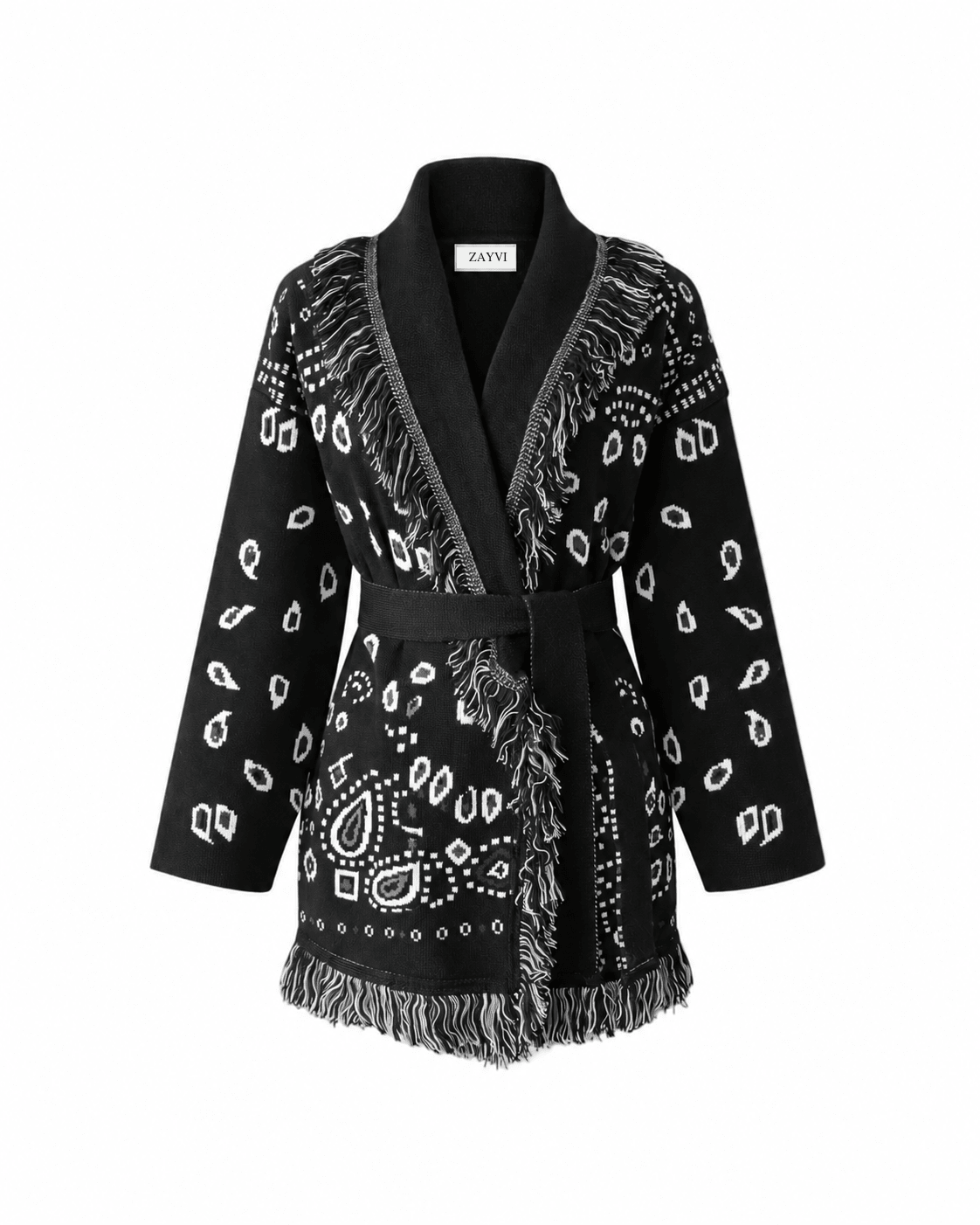 SIENNA – Schwarze Wolljacke mit Bindegürtel - ZAYVI