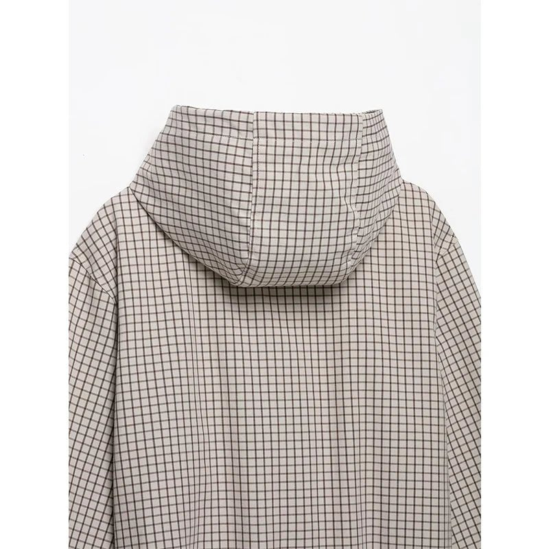 YENKYE – Cropped Karo-Jacke mit Kapuze - JELLY FIRKING BAG