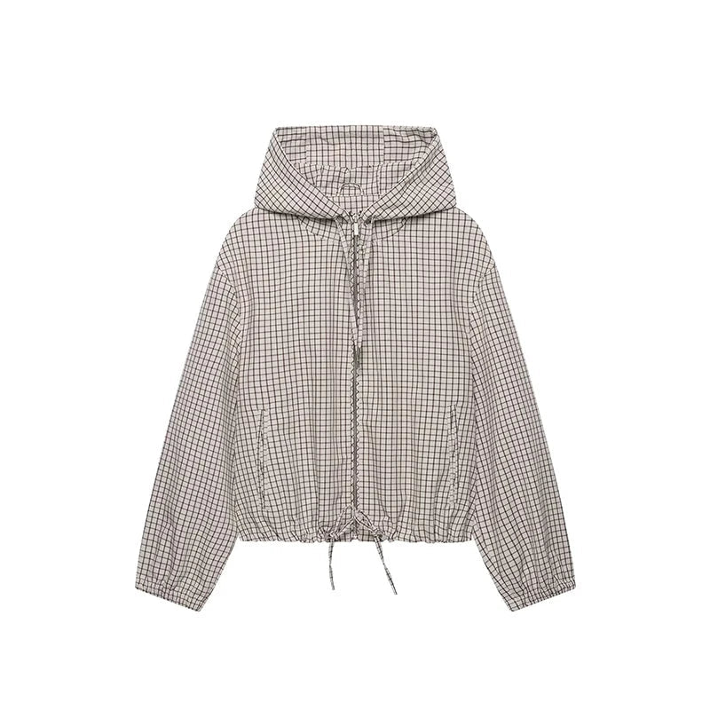YENKYE – Cropped Karo-Jacke mit Kapuze - JELLY FIRKING BAG