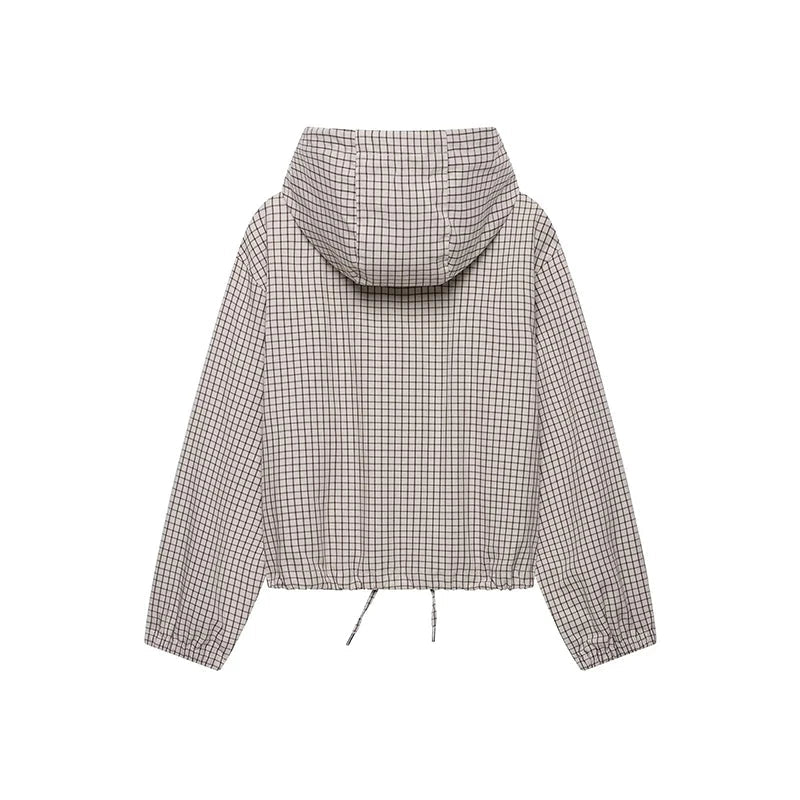 YENKYE – Cropped Karo-Jacke mit Kapuze - JELLY FIRKING BAG